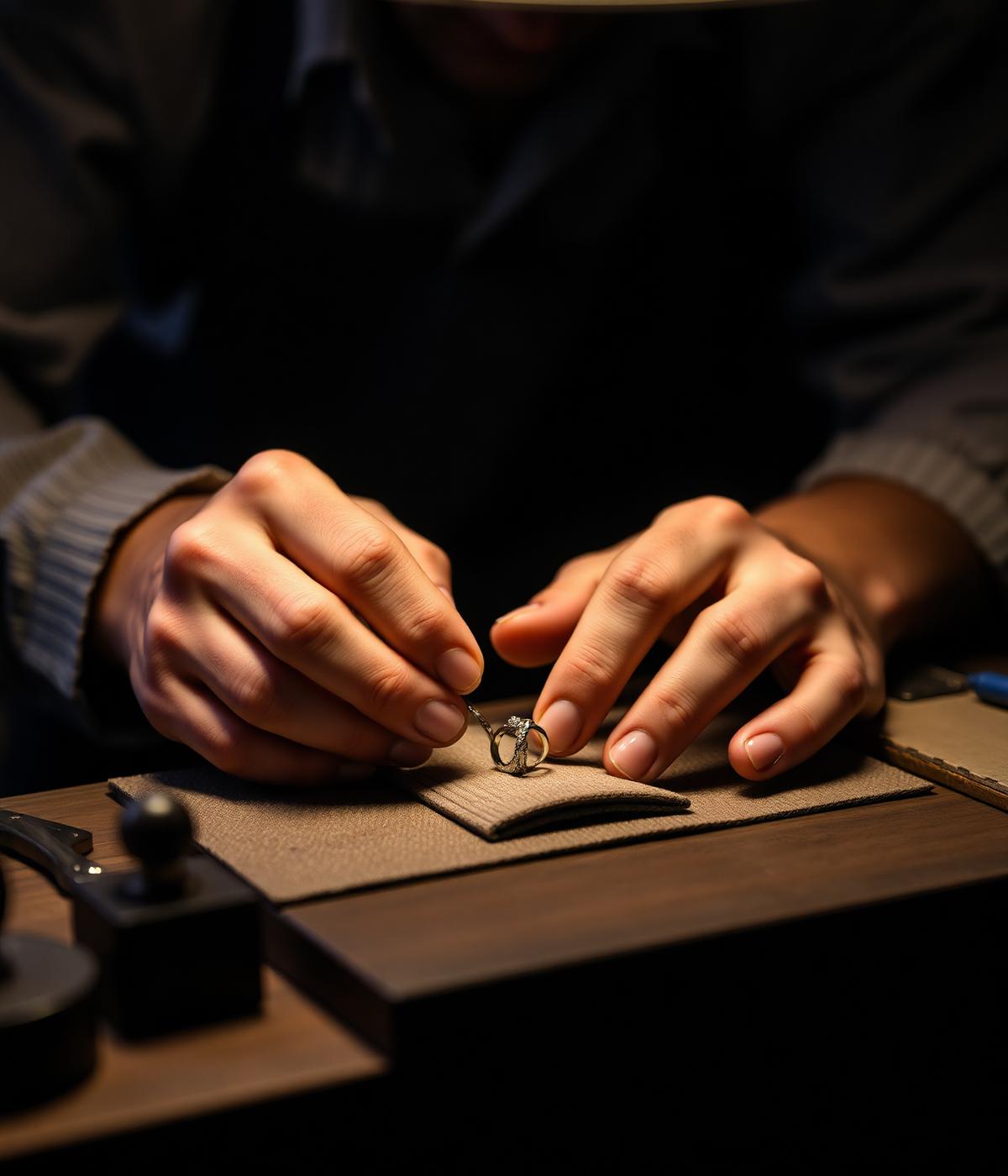 Jeweler hands working on a custom ring